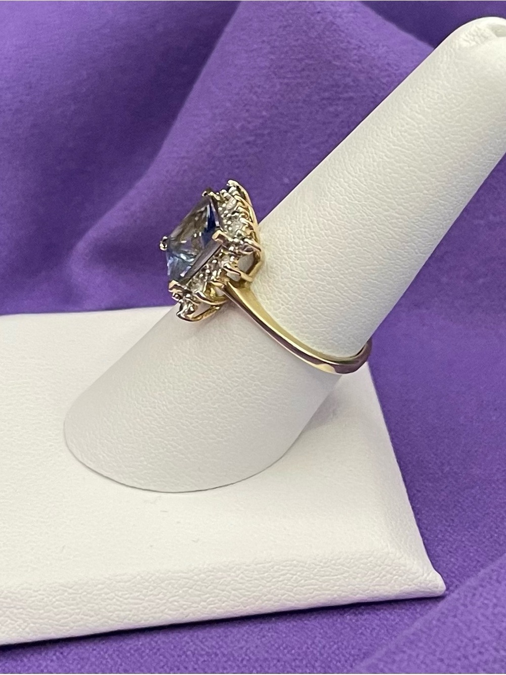 VTG Solid 10k yellow gold Princess-cut Alexandrite ring / real diamonds  sz 8/3g - Picture 7 of 9